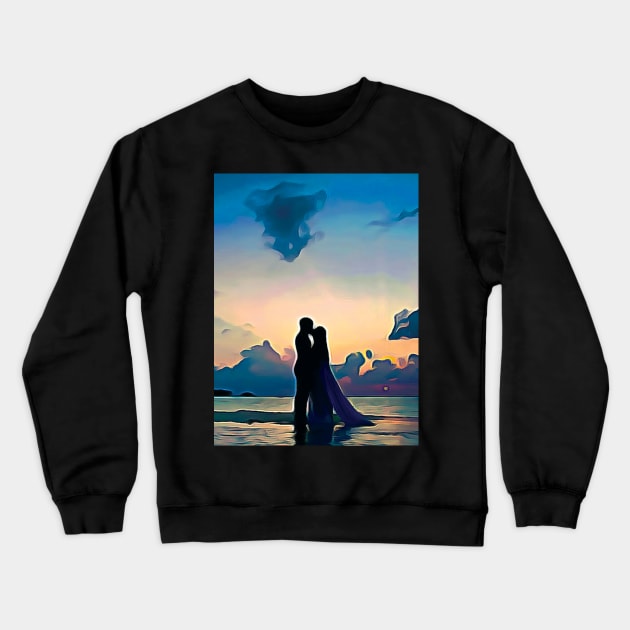 Couples wedding on beach Oil Painting Art Crewneck Sweatshirt by Aziz
